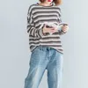 Spring Autumn Arts Style Women Long Sleeve O-neck Striped Knitted T-shirt All-matched Casual Tee Shirt Femme Loose Tops M578 210512