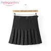 Aelegantmis Grey Black A-line High Waist Mini Pleated Skirt Women Summer Short Skirts 210607