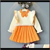 Sets Baby Kids Maternity Drop Delivery 2021 Girls Sweater Short Suit Spring Baby Bow Knot Longsleeved Top Pleated Skirt Childrens Fashion Clo