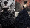 Black Gothic Garden Wedding Vestidos 2022 Plus Size Off Ombro Cascading Ruffles Lace-Up Corset Lace vestido nupcial Mariage