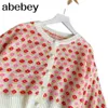 Stijl Sweet Girl Pink Floral Cardigan Retro Gentle Wind Flower Gebreide jas lange mouw trui korte jas 210715