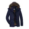 Winter Mens Parkas Fur Linner Hooded Jacket Män Tjock Fleece Cotton-Oadded Coat Multi-Pocket Fashion Casual Brand Parka Overcoat 211126