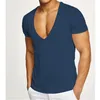 Men's T-Shirts Men Gyms Bodybuilding T-Shirt Deep V-Neck Show Chest Muscle Short Sleeve Tshirt Fitness Tee Shirt Activewear 6 Colors