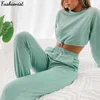 Dress Women Crop Top 2 Piece Set Kobiety Jogging Femme O-Neck Sports Bluzy Sweter Bluzy Suit Spring 210709