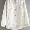 Bright Line Beige Loose Denim Jacket Harajuku Coréen Imprimé Mode À Manches Longues À Manches Longues Chic Femme Manteau Tops 210507