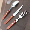 50Set/Lot 3Pcs Wood Cutlery Set Including Fork Spoon Knife Set,Stainless Steel Tableware Dinnerware Set with Wooden Handle
