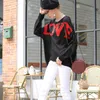 Mode Love Impression Pull pour femmes High Street Casual O-Cou Batwing Manches Tricoté Top Jumper Sweet Pull Pull 210412