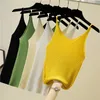 New Summer Knitted Womens Tank Tops Fashion Solid Color SleevelV Collar Casual Woman Vests Slim Fit Yellow Lady Sweaters X0507