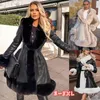 Kobiety Futro Zima Pu Leandher Fax Long Jacket V-Neck Krawat Pas Talia Lace-Up Cardigan Sleeve Casual Ciepłe Łączenie Kobieta Płaszcz