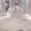 Abiti da sposa a sirena con perline di cristallo di lusso con applicazioni di perline al largo della spalla con abiti da sposa con paillettes staccabili