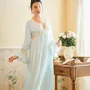 MeetLife Two Pieces Sleepwear Set Victorian Princess Nightgown Women Long Sleeve Lace Cotton Nightdress Homewear Bride Women'310G