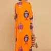 Fiskmönster Långknappad Boho Dress 2021 Autentiska Mode kläder för kvinnor med 6 olika färgalternativ Q0712