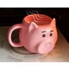 550ml stor kapacitet söta teckningar rosa gris form frukost mjölk kaffe muggar mikrovågsugn tillgänglig vatten te kopp med handtag sked