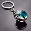 Verre Cabochon Boule Animal Pleine Lune Loup Porte-clés Boule De Verre Double face Temps Gem Porte-clés sac suspendu Bijoux De Mode volonté et sable