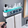 Bathroom Shelf Organizer With Towel Bar Wall Mounted Bathroom Storage Shower Shampoo Makeup Kitchen Toilet Home Rack Holder 210331