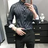 Camicia da lavoro da lavoro in stile britannico Uomo Moda manica lunga da uomo Camicie a righe irregolari Slim Fit Stampa digitale Prom Tuxedo 210706