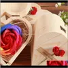 لصالح الحدث الاحتفالي الحفلات اللوازم المنزل GardenArtificial Color Rose Flower Flower Soap with Wooden Heart Shape Box Valentines GI