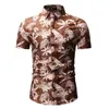 Chemise d'impression de feuille 3D Hommes Summer Manches courtes Hawaiian Mens Casual Bouton Down Robe S pour Chemise de vacances 3XL 210721