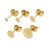 Real Gold Plated Stainless Steel Blank Post Earring Studs Base Pins With Plug Findings Ear Back For DIY Jewelry Making