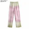 Zeveity Женская мода Gragual Цветовая галстука окрашенная тираж сатин широкие брюки ног ретро женская боковая молния шикарные длинные брюки P1030 210915