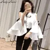 Big Flare Sleeve Blusa 3D Blumenschleifen Vintage Damen Bluse Mode Elegantes Chiffon Hemd 210529