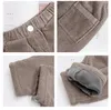 Winter warm thick corduroy casual pants Boys girls 3 colors soft fleece lining trousers 210508