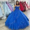 Bleu Spaghetti Strap Quinceanera Robes Dentelle Appliques Tier Robe De Bal Robe De Bal Corset Up Sequin Junior Anniversaire Sweet 15 Robe