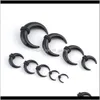 & Tunnels Body Drop Delivery 2021 5Pcs/12Pcs Black Ear Pincher Septum Stretching Kit Acrylic Crescent Stretcher Plugs With O-Rings Jewelry 1D