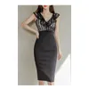 Fashion women arrival OL Korean black Slim sexy formal dress comfortable spring elegant patchwork pencil 210603