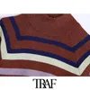 Kvinnor Mode Metallisk Tråd Striped Stickad Sweater Vintage High Neck Kortärmad Kvinna Pullovers Chic Toppar 210507