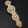 Luxury Women's Metal Waist Chain Hollow Flowers Design Rhinestone Inset Ladies Wedding Jewelry Belt with Royal Engraving