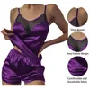 Lace Underwear Summer Women's Pajamas Shorts Set Tank Camisoles Sleeveless Shirt Satin Shorts Pyjamas Suit Sexy Sleepwear Pijama Q0706