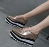 Women Real Boots de couro Plataforma quadrada Slope grossa Stella Britt Shoe Elyse escova Star Derbys Sapatos de moda de cadeira de cunha com caixa