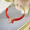 Bangle Chiński styl Tygrys Zodiak Rok Otwórz Blang Red String Handmade Prawdziwe Złoto Galwanizacja Bransoletka Dla Kobiet Biżuteria Prezent