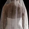 Véias de noivas véu de casamento longo com pérolas de uma camada Catedral Bride Comnte de miçangas para acessórios brancos de marfim