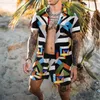 Tute da uomo Moda uomo hawaiano Stampa da uomo Set manica corta Estate Camicia floreale casual Spiaggia Abito a due pezzi 2021 Imposta 5X