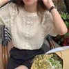 Zoete zonnebrandcrème losse licht stijlvolle chique blouses uitgehold zomer haak bloemen retro slanke femme tops shirts 210525