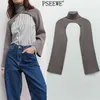 Fashion Arm Warmers Turtleneck Knitted Women Sweater Wide Long Sleeve Rib Knit Top Female Warm Tunic Chic Pullovers 210519