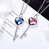 Chains Mikiwuu Silver 925 Neckalce Blue Purple Crystals Fine Heart Key Pendant Sterling Necklace For Women Party Jewelry