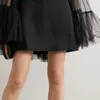 Zwarte jurk vrouwen zomer o hals lange flare mouw sexy mini jurken plus size kantoor avondfeestje gewaad 210527