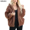 Dzleo Fluffy Damskie Płaszcze Faux Wełniany Mieszanka Ciepła Kurtka Zimowa Płaszcz Zip Up Długim Rękawem Oversized Fashion Odzieżowiec Futra Kobiety 211019