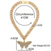 Fashion 12mm Iced Out Miami Cuban Link Chain Necklace For Women Crystal Large Butterfly Pendant Necklaces Punk Hip Hop Jewelry X0509