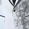Мужские белые цветочные блестки 2 шт. Костюмы (куртки + брюки) Slim Fit One Button Wedding Groom смокинг костюм мужской костюм Mail Homme 210522