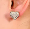 Pendientes colgantes de corazón de amor de doble capa Stud 1 par Casual 925 Plata helada Diamante Micro Pave Pendiente de circón cúbico Hombres Mujeres gif300J