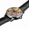 See Through Silver Tone Case Golden Movement Hollow Skeleton Steampunk Hand Wind Mechanical Men Wrist Watch Black Leather Strap Wr251v