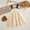Letnie Dzieci Dziewczyny Dress Sling Dot + Krótkie Rękawy Łuk Cute Style Princess E6480 210610