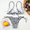 Damen Sexy Leopardenmuster Bandage Bikini Push Up Hohe Brust Kontrast Farbverlauf Split Set Zweiteiliger Badeanzug Biquini Bademode