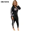 CM.YAYA Active Plus Taille XL-5XL Léopard Patchwork Ensemble Femme Veste Pantalon Assorti Survêtement Fitness Deux 2Pièces Tenue 210930