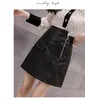 Saias Autumn Winter Women Mini Moda Zíper bolso irregular A-line PU Couro Casual Casual Salia de trabalho