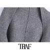 Traf Women Fashion Arm Warmers bijgesneden gebreide trui vintage lange mouw vrouwelijke bovenkleding chic tops 210415